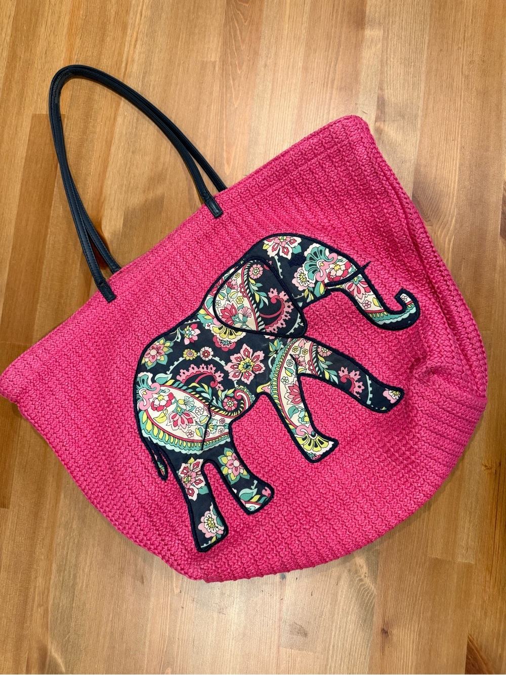 Vera Bradley Petal Paisley Elephant Pink Straw Beach Tote Retired